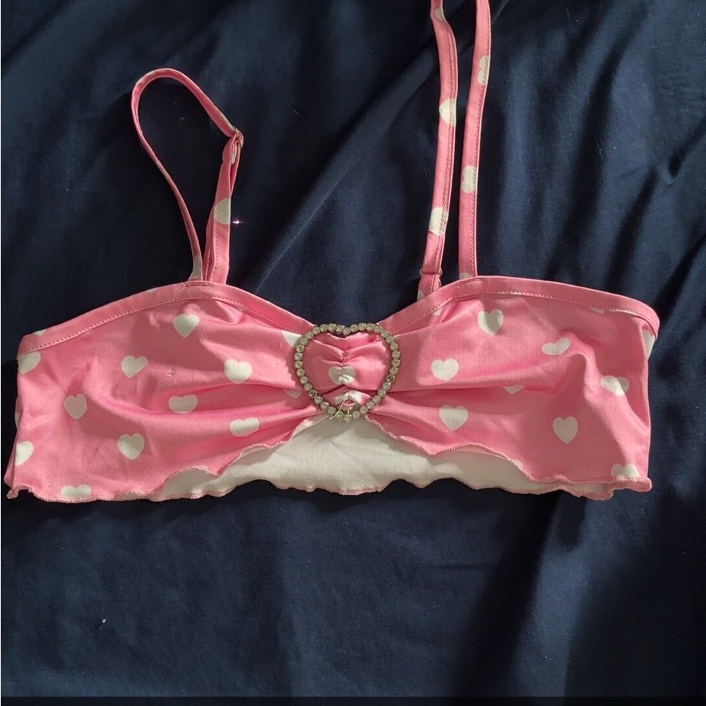Pink Heart-Patterned top with Jewel Accent